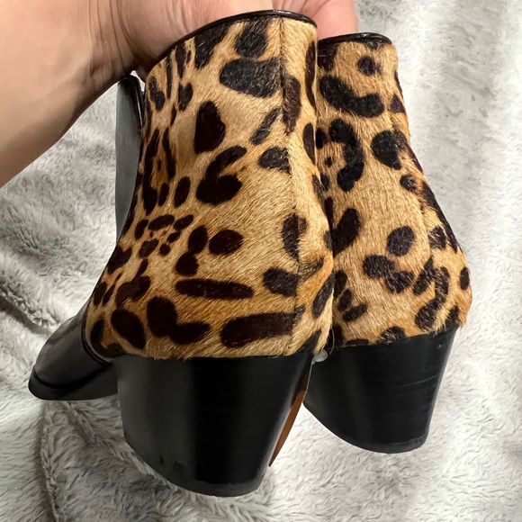 Franco Sarto Shoes Quasar Black Leather Leopard Print Ankle Booties Size 8 - Picture 11 of 14